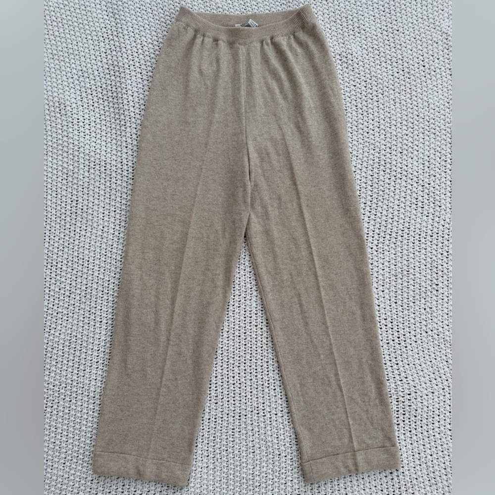 100% Cashmere Tan Straight Leg Women's Knit Pants Size M